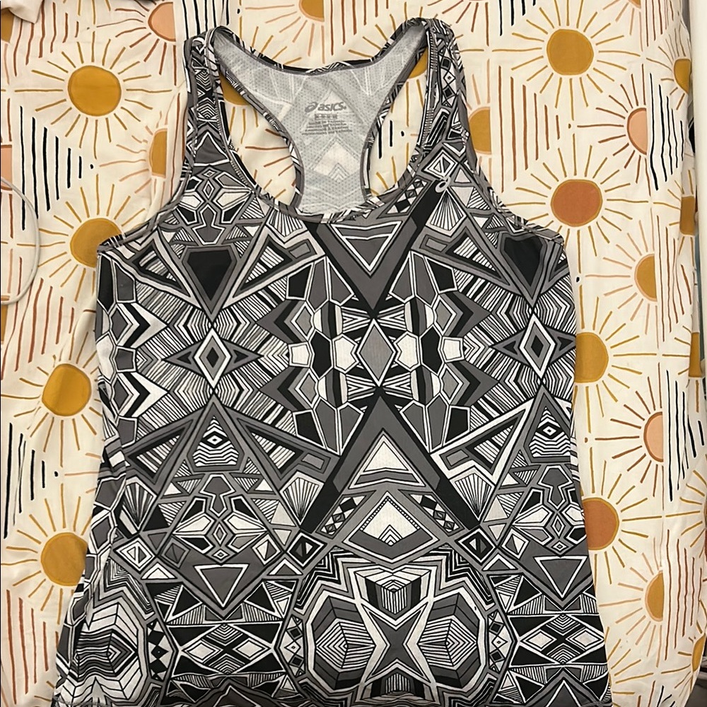 Asics Black & White Geometric Racerback Muscle Tee